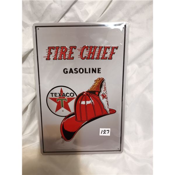 Embossed Texaco Fire Chief Tin Sign