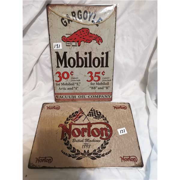 Mobil Oil and Norton Tin Signs