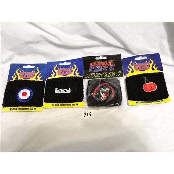 (4) NOS Wrist Bands – Kiss, Tool, Bullseye, Cherry
