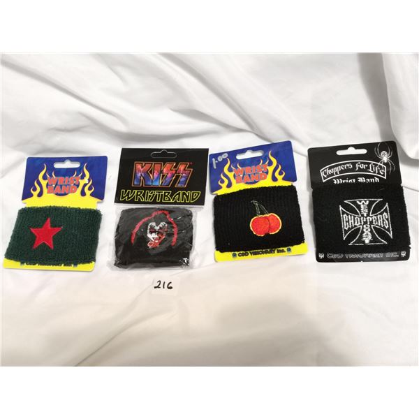 (4) NOS Wrist Bands – Kiss, Choppers, Cherry, Star
