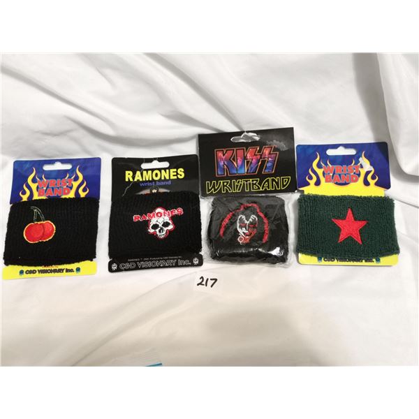 (4) NOS Wrist Bands – Kiss, Ramones, Cherry, Star