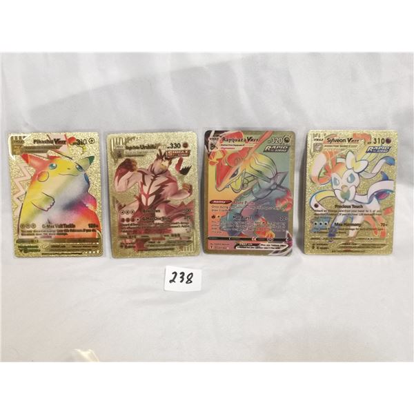 (4) Custom Fan-Art Gold Foil Pokemon Cards