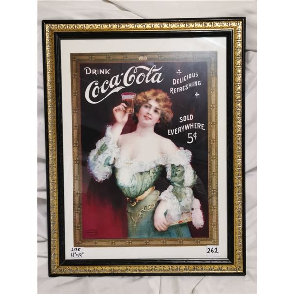 Coca-Cola Framed Ad, 14x18”