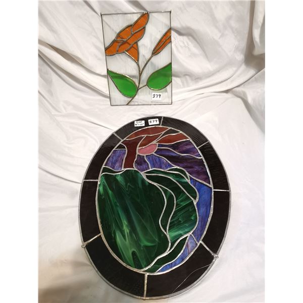 Two Stained Glass Pieces, Flower & Tree