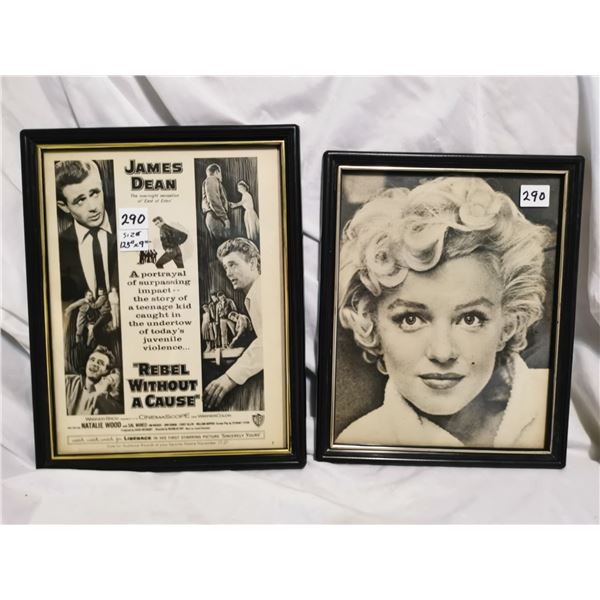 Two Framed Vintage Movie Prints – James Dean, Monroe