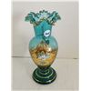 Image 1 : Vintage Teal & Gold Enamel Ruffled Glass Vase