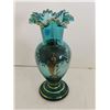 Image 4 : Vintage Teal & Gold Enamel Ruffled Glass Vase