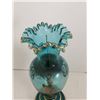 Image 6 : Vintage Teal & Gold Enamel Ruffled Glass Vase