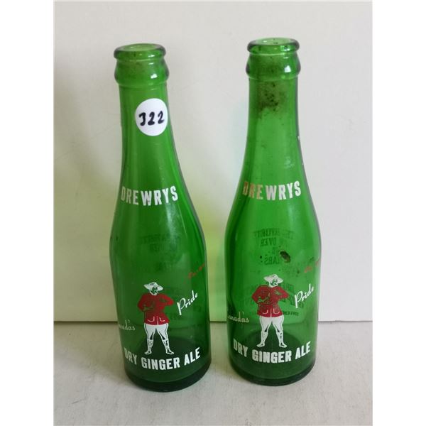 (2) Vintage Drewrys Dry Ginger Ale Glass Bottles