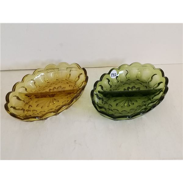 (2) Indiana Class Candy Dishes, Green & Amber