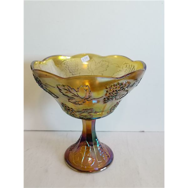 Vintage Amber Carnival Glass Pedestal Bowl, 8” x 8 ½” Tall