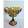 Image 2 : Vintage Amber Carnival Glass Pedestal Bowl, 8” x 8 ½” Tall
