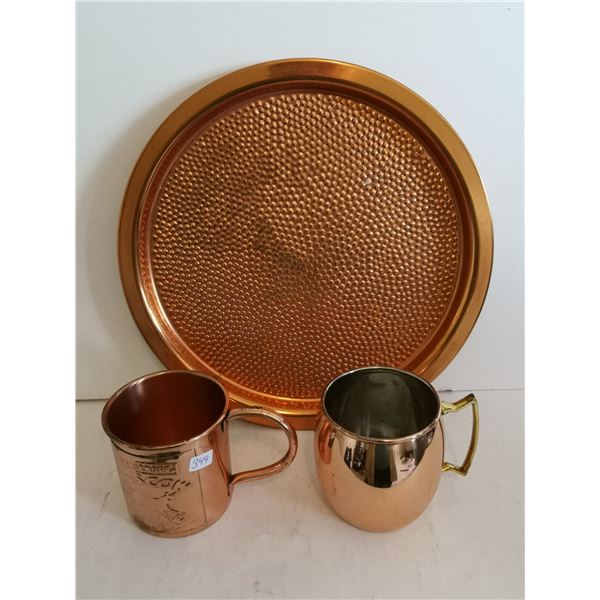12” Copper Tray, (2) Copper Mugs