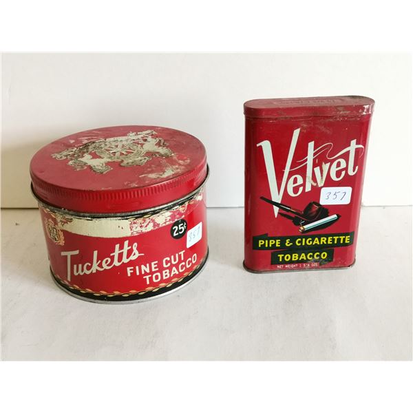 (2) Vintage Tobacco Tins – Tuckets 25 cent & Velvet