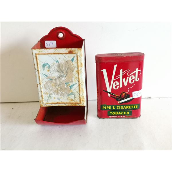Vintage Matchbox Holder & Velvet Tobacco Tin