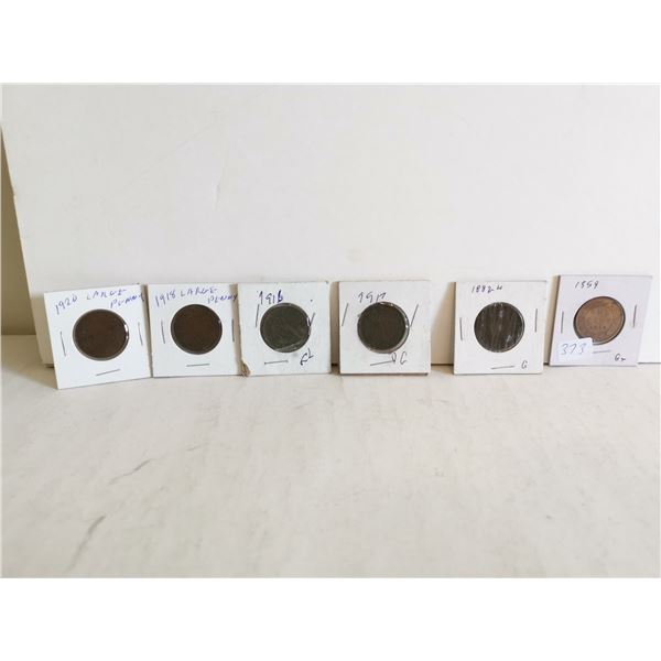 (6) Canada Large Pennies – 1859, 1882-H, 1916, 1917, 1918, 1920