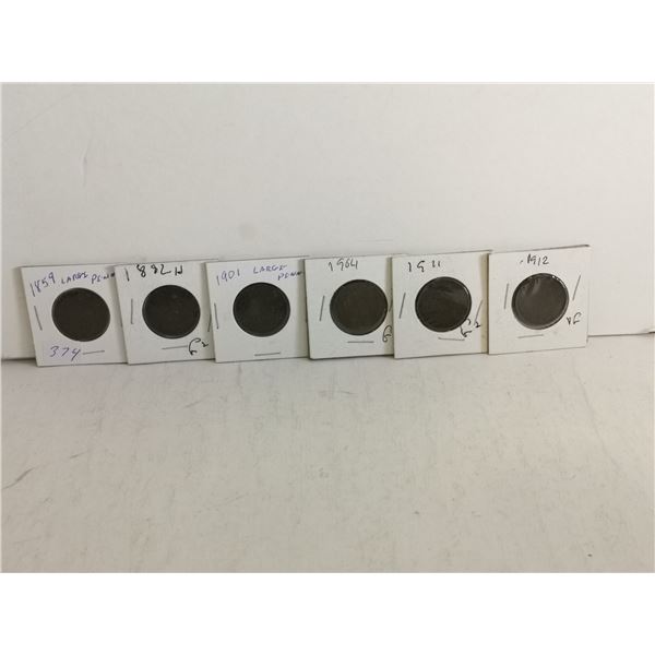 (6) Canada Large Pennies – 1859, 1882-H, 1901, 1904, 1911, 1912