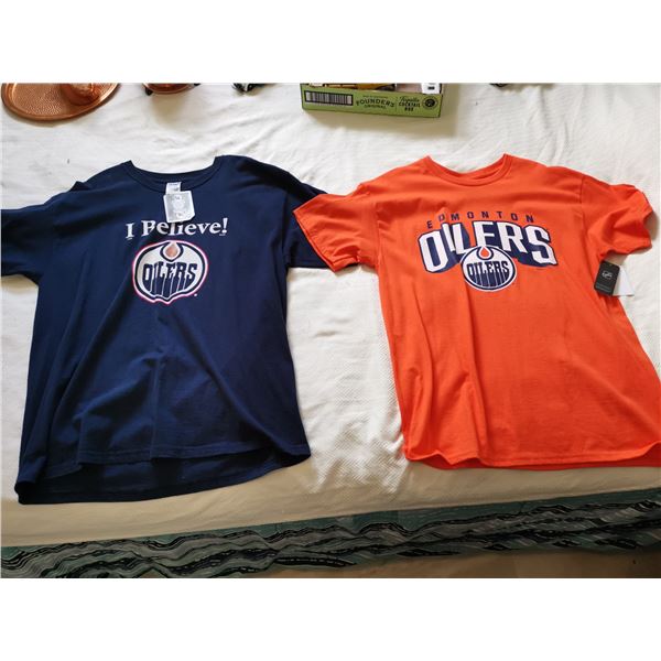 (2) NOS Edmonton Oilers T-Shirts, Large & XL
