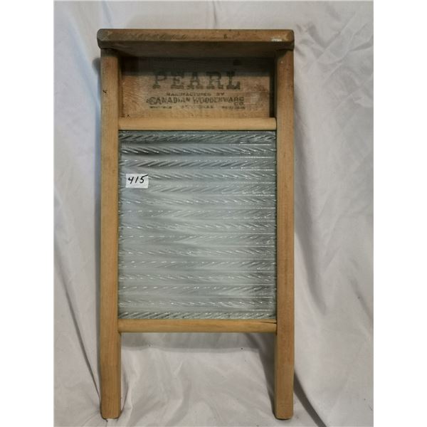 Vintage “Pearl” Glass & Wood Washboard