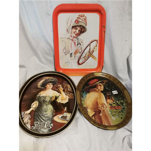 (3) Vintage Cola Advertisement Trays