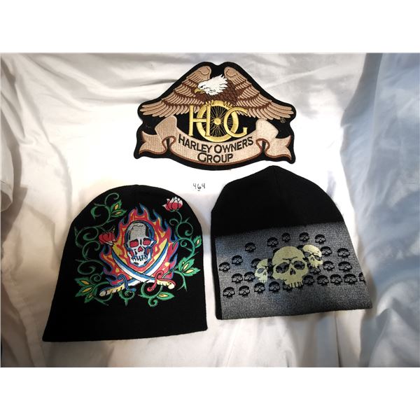 Two Skull Toques and Harley Patch