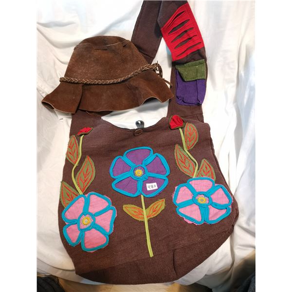 Hippy Lot, 1960's Hat, Large Cloth Purse