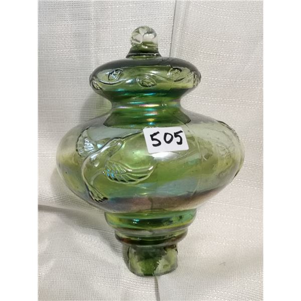 Unknown green carnival glass item