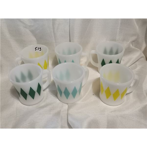 Set of six fire king rare diamond cups