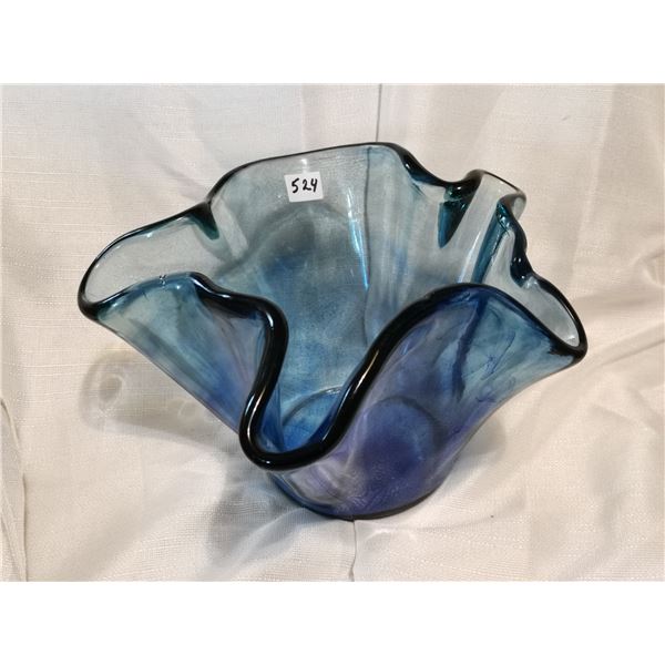 Blown blue glass dish
