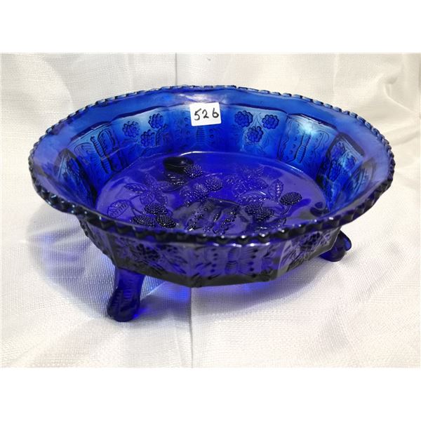 1920's fenton 3 footed blue dish