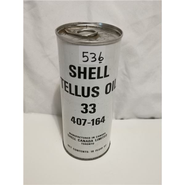 Rare shell oil tin can, black white, full