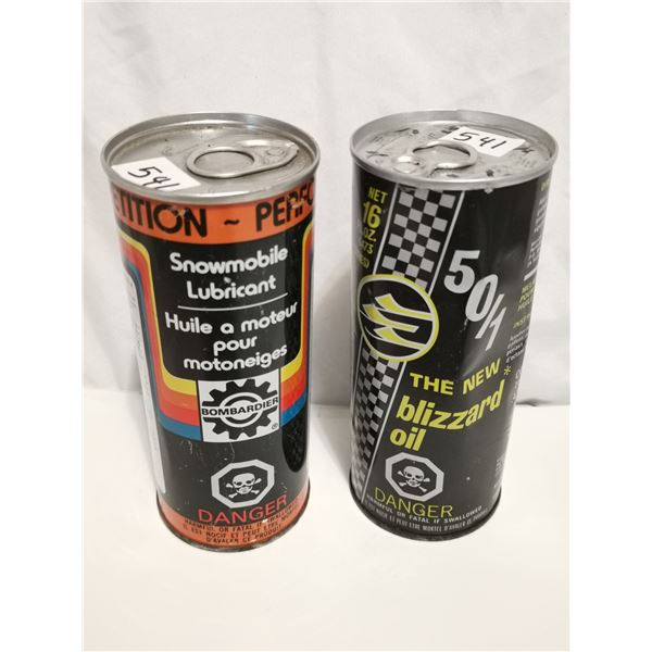 Bombardier and blizzard snowmobile tin cans, full