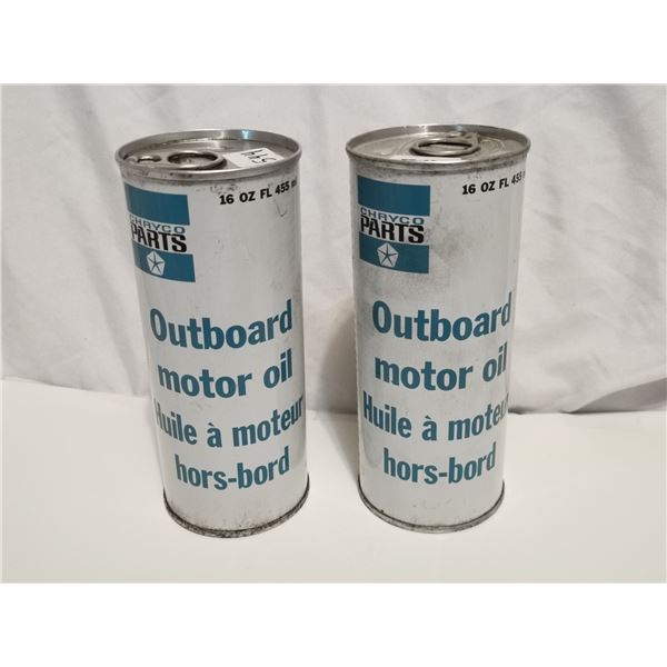 Two full chryco outboard motor oil tin cans