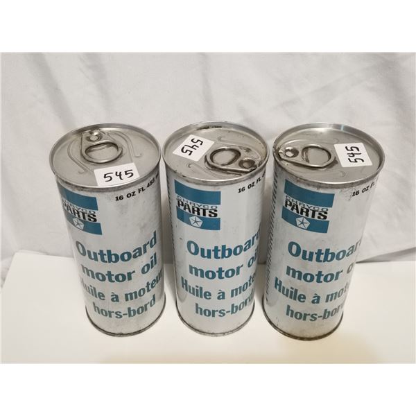 Three full chryco outboard motor oil tin cans