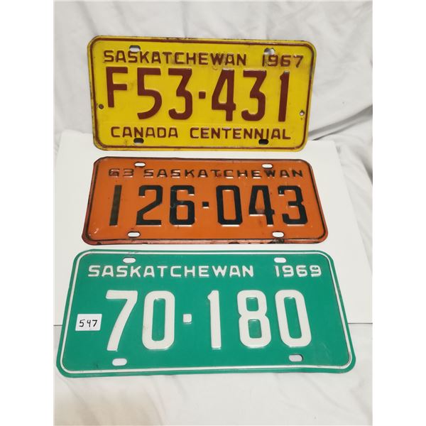 Three sask license plates