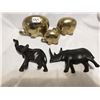 Image 1 : Three brass elephants + two wooden animals
