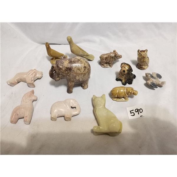 Stone and stoneware animal figurines