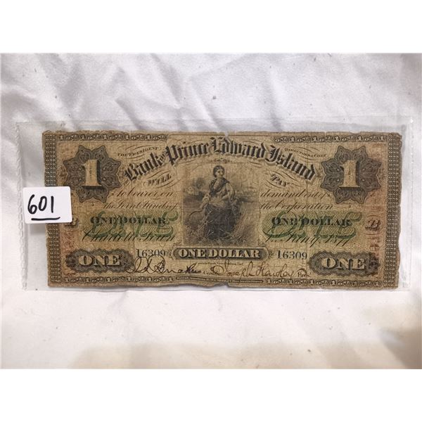 1877 Rare $1 Bill, Prince Edward Island