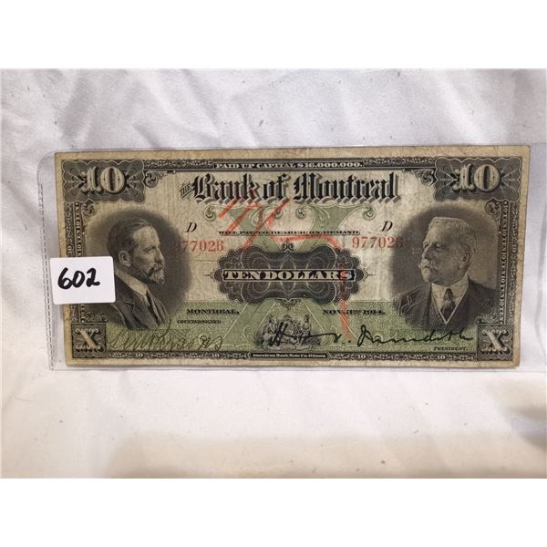 1914 Bank of Montreal $10 Bill