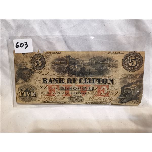 1859 Bank of Clifton $5 Bill