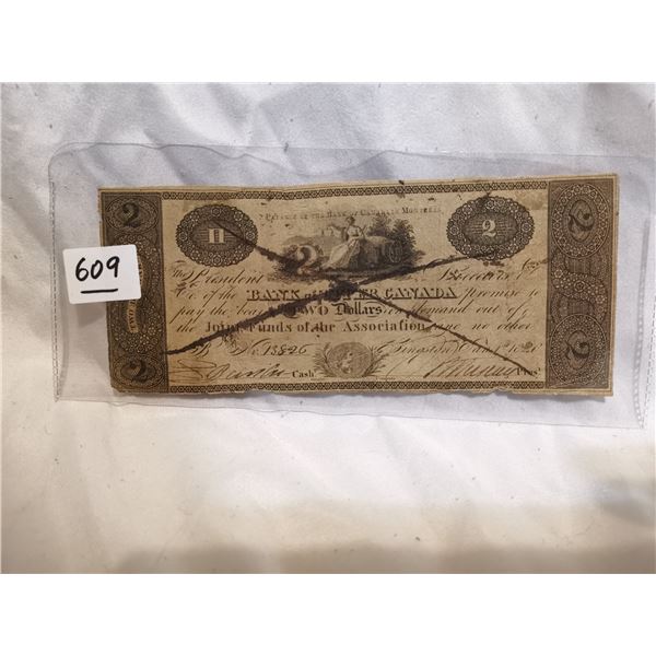 Rare 1820 Bank of Upper Canada $2 Bill