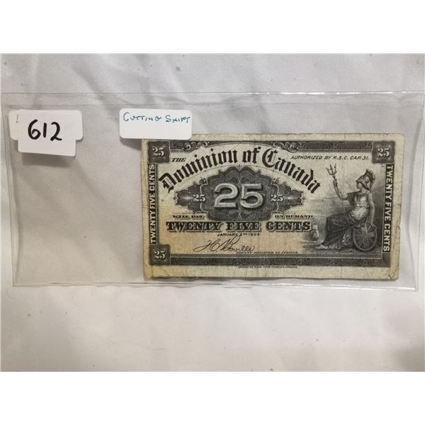 1900 Cutting Error Shift Shinplaster 25 cent Bill