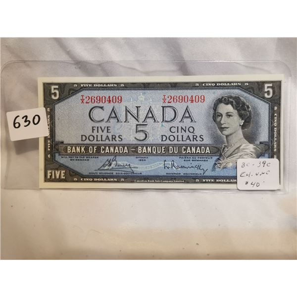 UNC 1954 $5 Bill, Bouey Rasminsky