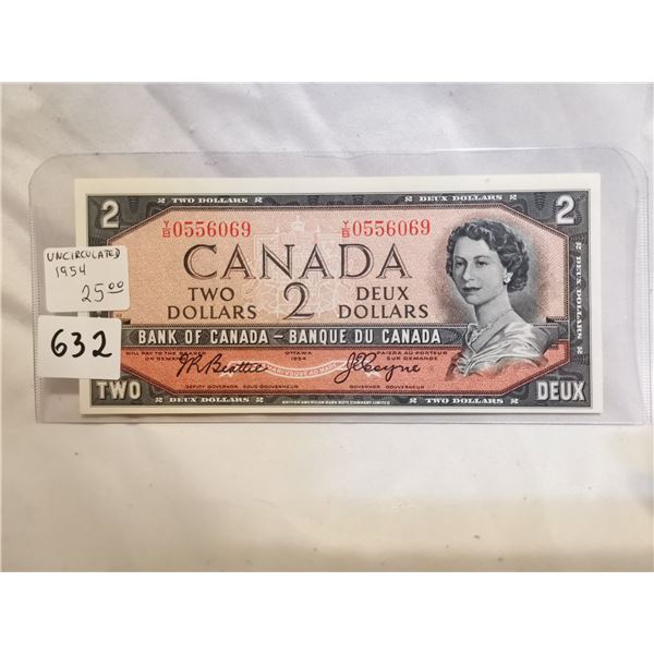 UNC 1954 $2 Bill, Beattie Coyne