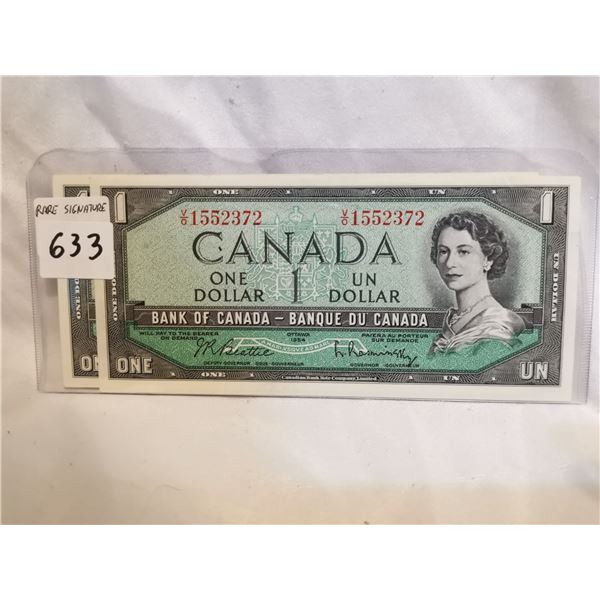 Two UNC 1954 $1 Bills