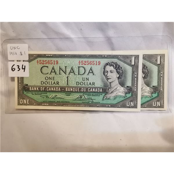 Two UNC 1954 $1 Bills