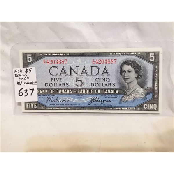 1954 AU+ Devil's Face $5 Bill