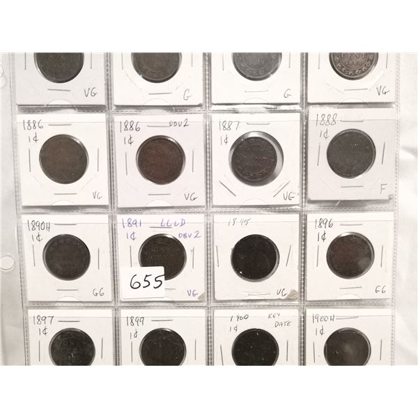 Lot of 20 Canadian 1 Cent Coins 1859-1904