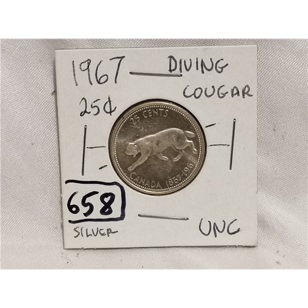 1967 Silver 25 cent, UNC, Diving Cougar
