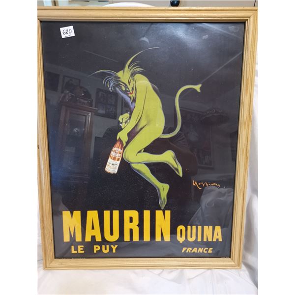 Old Framed French Wine Advertising, Rare